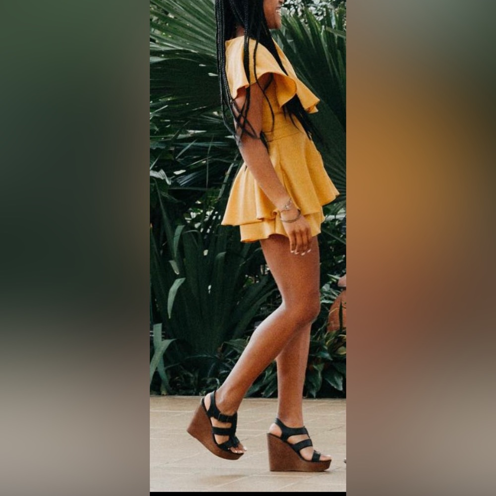 American threads mustard skirt romper